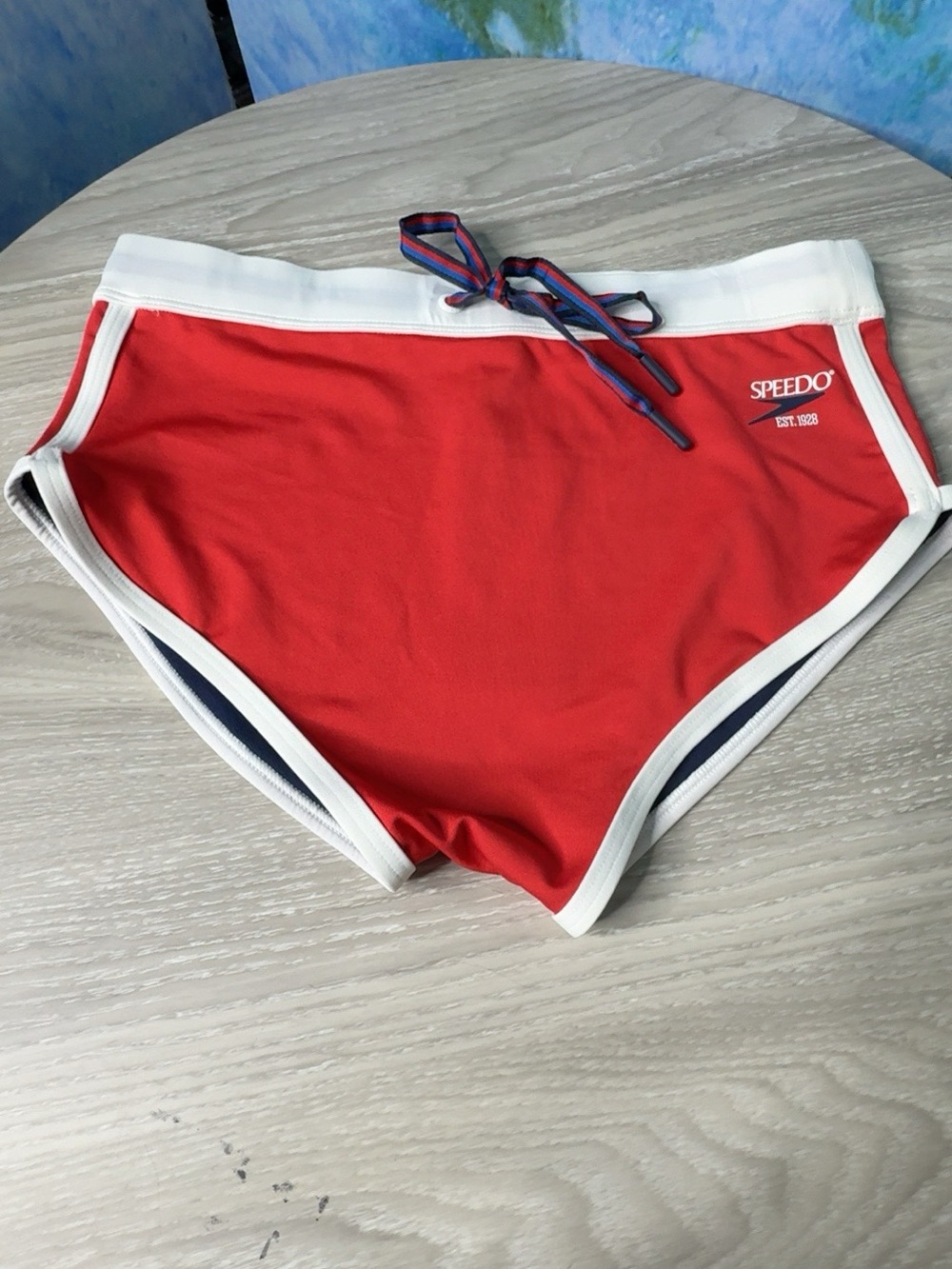 Speedo Flex Men’s Swim Brief Red White Navy Size 32 NWT